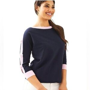 Lilly Pulitzer Larabee Coolmax Navy Blue Pink Sweater M